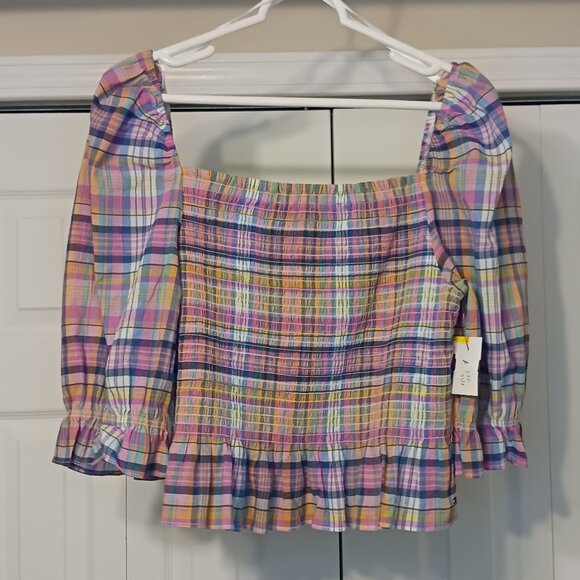 #112 3/$18 - Tommy Hilfiger Pink/Blue Long Sleeve Top Size XL - Picture 1 of 6